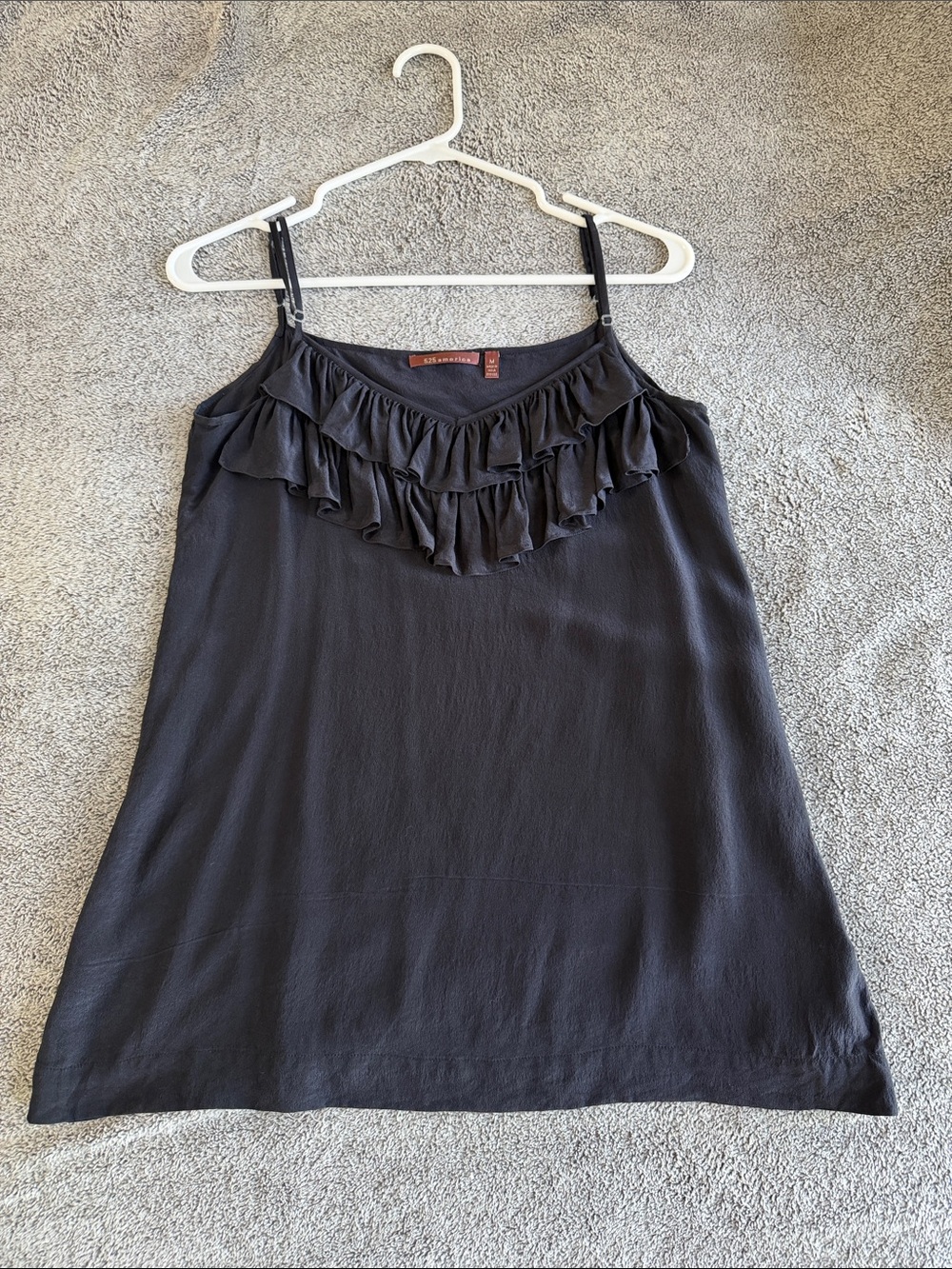 525 America Black Ruffled Silk Camisole Fits like Women’s Small